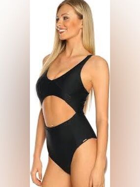 Black cutout one-piece swimsuit